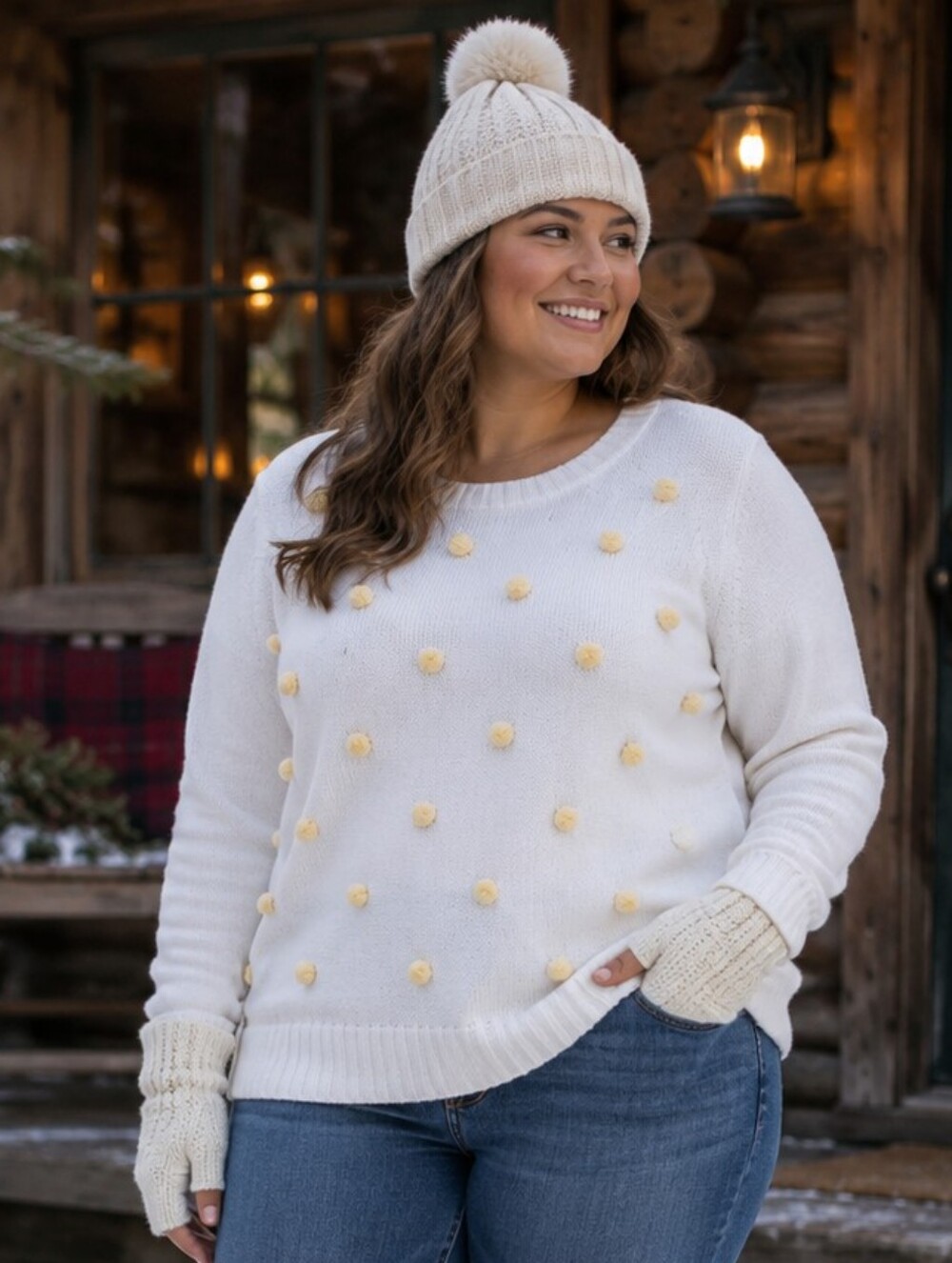 Talbots Crewneck Pom-pom Sweater Hand-crocheted Baubles Bright Women's 2XP